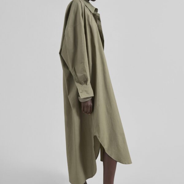 The Frankie Shop Bloom Organic Cotton Shirt Dress - Olive - Oversized Minimalist Dresses in Green - Shop at Coveti