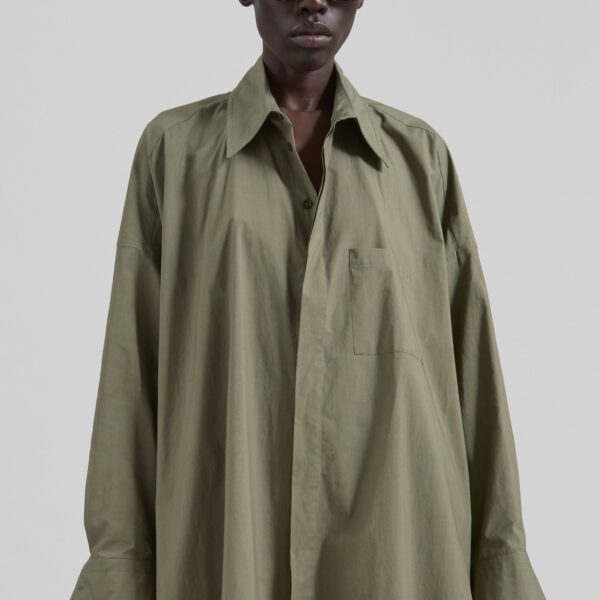 The Frankie Shop Bloom Organic Cotton Shirt Dress - Olive - Oversized Minimalist Dresses in Green - Shop at Coveti