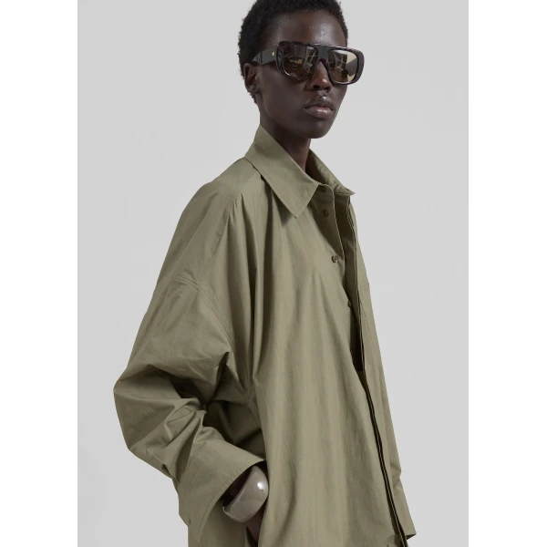 The Frankie Shop Bloom Organic Cotton Shirt Dress – Olive, view 6