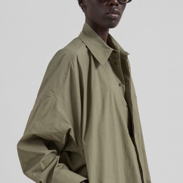 The Frankie Shop Bloom Organic Cotton Shirt Dress - Olive - Oversized Minimalist Dresses in Green - Shop at Coveti