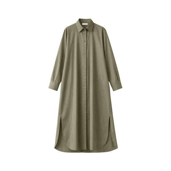 The Frankie Shop Bloom Organic Cotton Shirt Dress - Olive - Oversized Minimalist Dresses in Green - Shop at Coveti