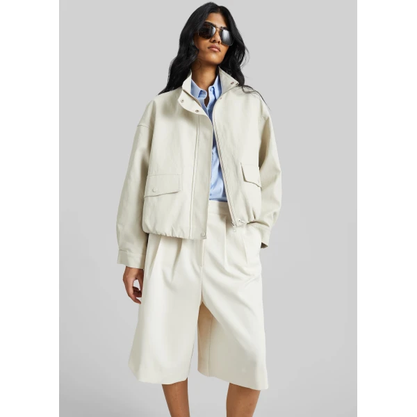 The Frankie Shop Brasov Bubble-Hem Jacket – Light Beige, view 2
