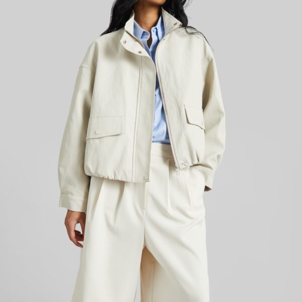 The Frankie Shop Brasov Bubble-Hem Jacket - Light Beige - Oversized Minimalist Jackets in Beige - Shop at Coveti