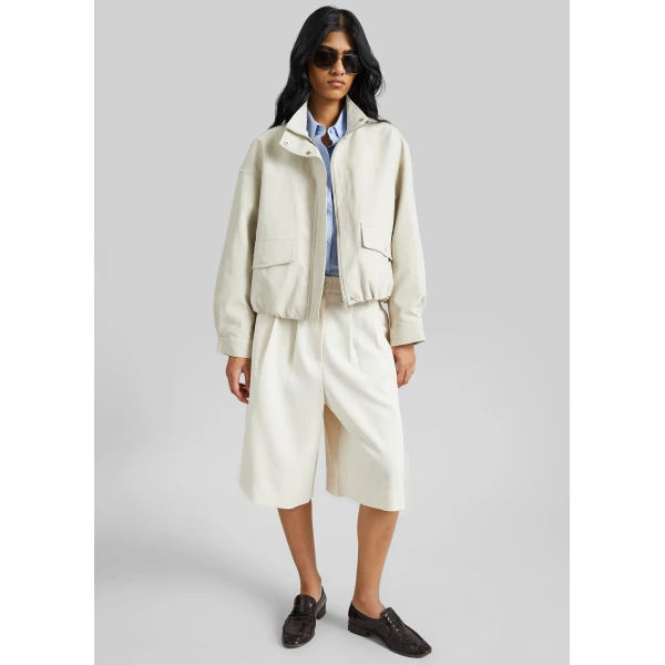 The Frankie Shop Brasov Bubble-Hem Jacket – Light Beige, view 3