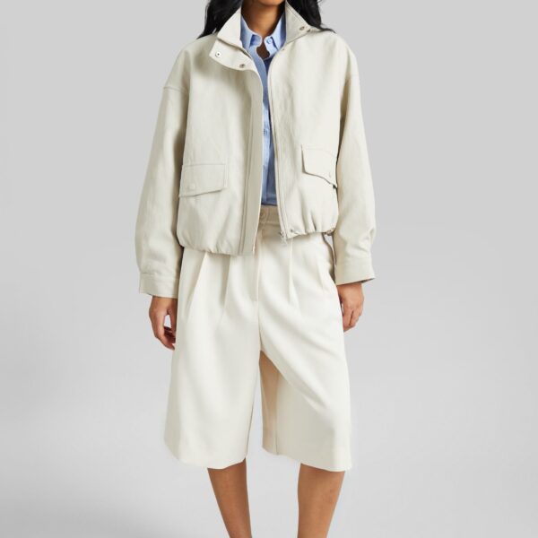 The Frankie Shop Brasov Bubble-Hem Jacket - Light Beige - Oversized Minimalist Jackets in Beige - Shop at Coveti