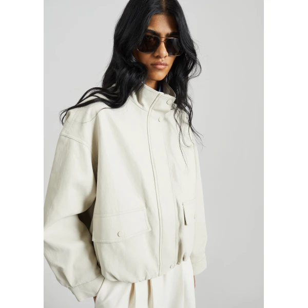 The Frankie Shop Brasov Bubble-Hem Jacket – Light Beige, view 4