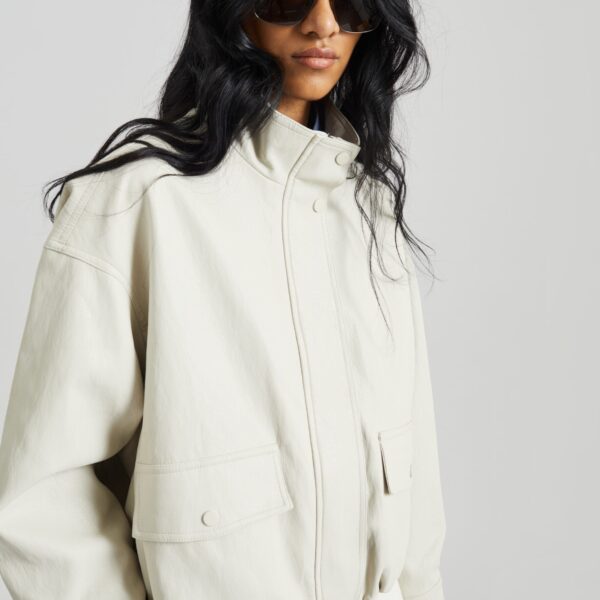 The Frankie Shop Brasov Bubble-Hem Jacket - Light Beige - Oversized Minimalist Jackets in Beige - Shop at Coveti
