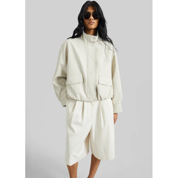 The Frankie Shop Brasov Bubble-Hem Jacket – Light Beige, view 5
