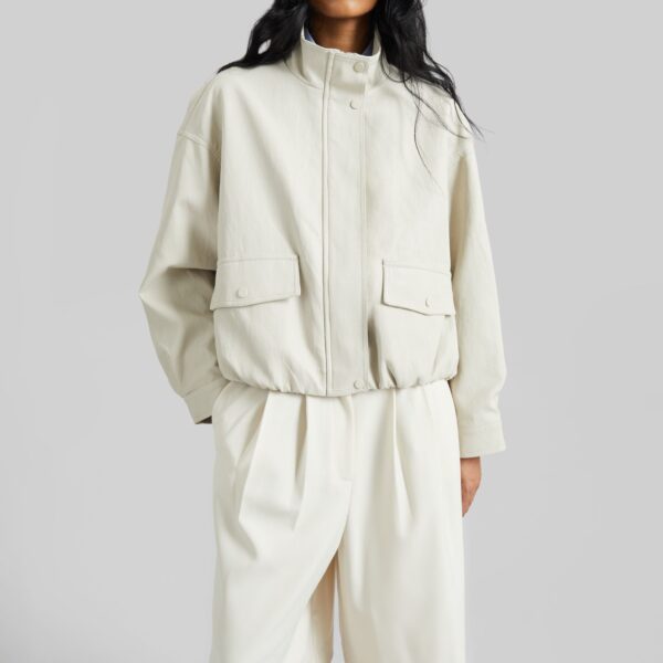 The Frankie Shop Brasov Bubble-Hem Jacket - Light Beige - Oversized Minimalist Jackets in Beige - Shop at Coveti