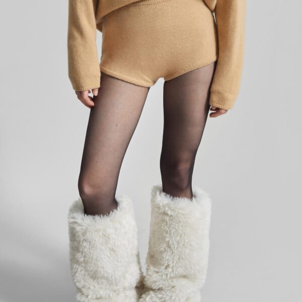 The Frankie Shop Bresica Knit Hot Pants - Camel - Oversized Minimalist Shorts in Beige - Shop at Coveti