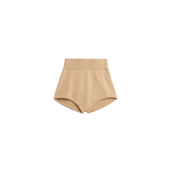 The Frankie Shop Bresica Knit Hot Pants - Camel - Oversized Minimalist Shorts in Beige - Shop at Coveti