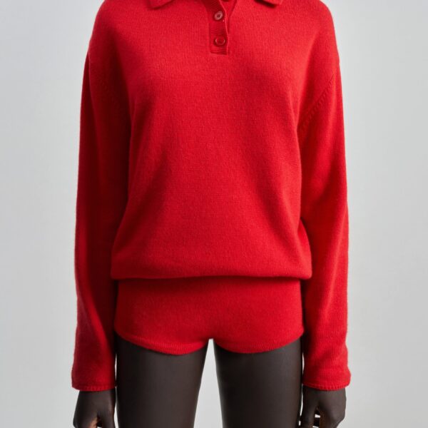 The Frankie Shop Bresica Knit Hot Pants - Red - Oversized Minimalist Shorts in Red - Shop at Coveti
