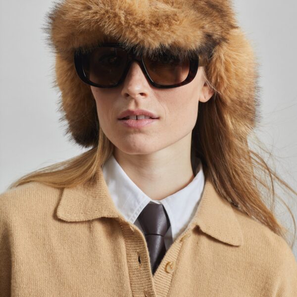The Frankie Shop Bresica Knit Polo Sweater - Camel - Oversized Minimalist Knitwear in Beige - Shop at Coveti