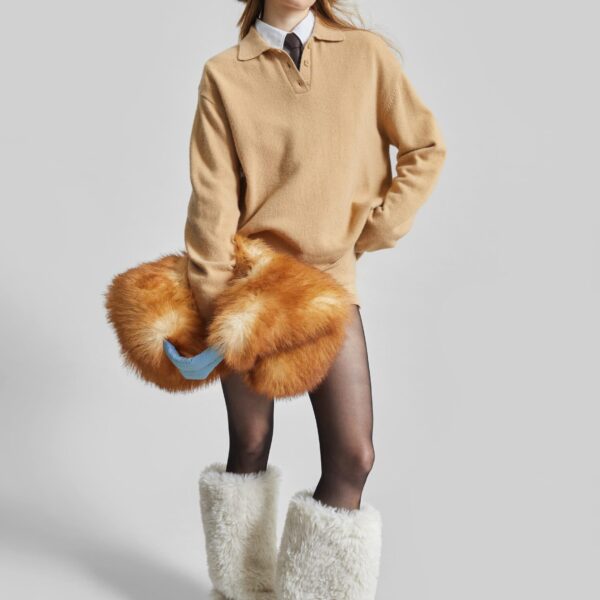 The Frankie Shop Bresica Knit Polo Sweater - Camel - Oversized Minimalist Knitwear in Beige - Shop at Coveti