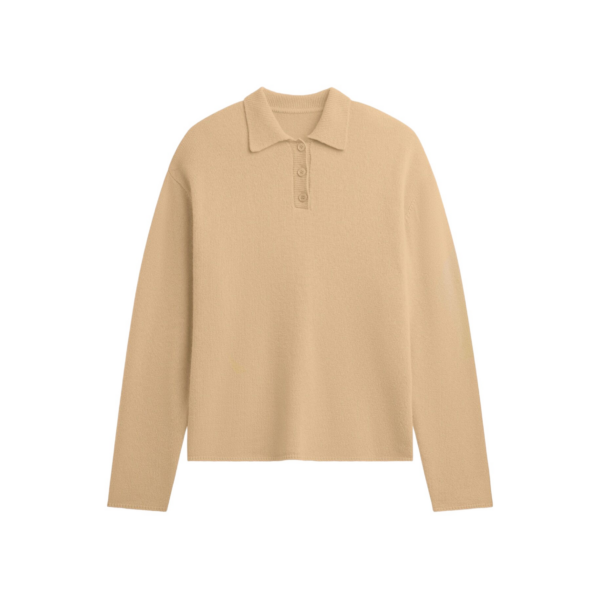 The Frankie Shop Bresica Knit Polo Sweater - Camel - Oversized Minimalist Knitwear in Beige - Shop at Coveti