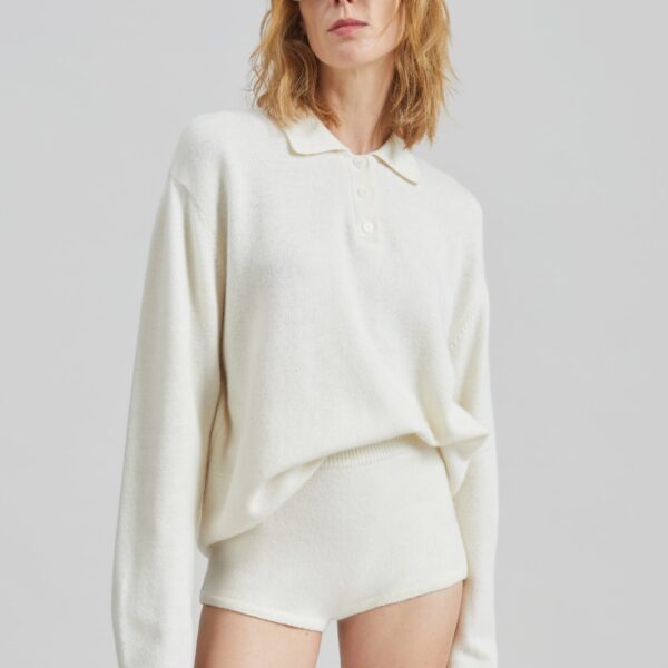The Frankie Shop Bresica Knit Polo Sweater - Ivory - Oversized Minimalist Knitwear in Ivory - Shop at Coveti