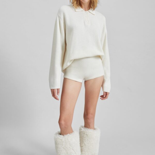 The Frankie Shop Bresica Knit Polo Sweater - Ivory - Oversized Minimalist Knitwear in Ivory - Shop at Coveti