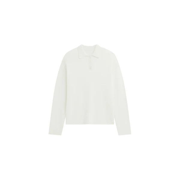 The Frankie Shop Bresica Knit Polo Sweater - Ivory - Oversized Minimalist Knitwear in Ivory - Shop at Coveti