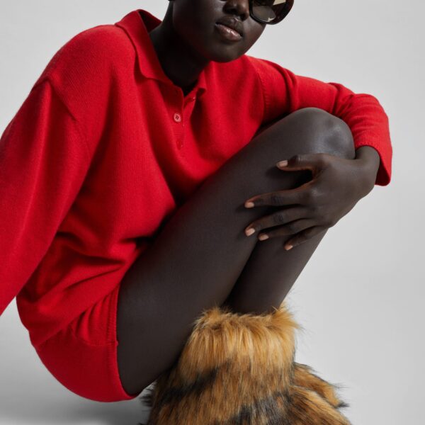 The Frankie Shop Bresica Knit Polo Sweater - Red - Oversized Minimalist Knitwear in Red - Shop at Coveti