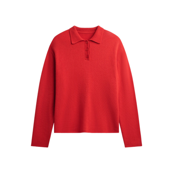 The Frankie Shop Bresica Knit Polo Sweater - Red - Oversized Minimalist Knitwear in Red - Shop at Coveti