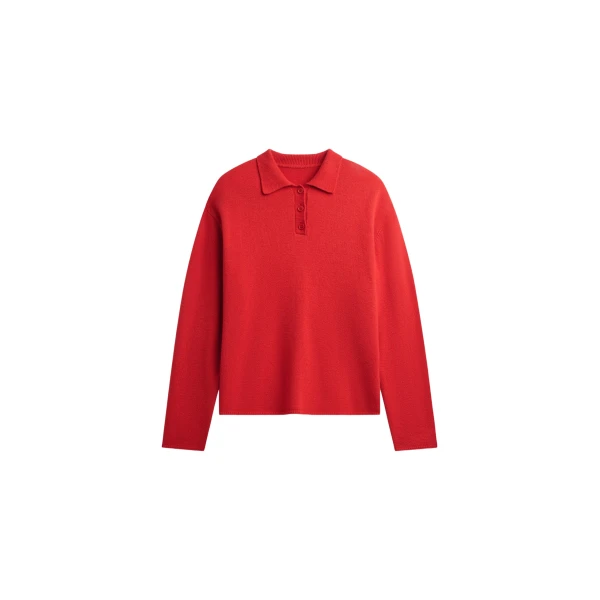The Frankie Shop Bresica Knit Polo Sweater - Red - Oversized Minimalist Knitwear in Red - Shop at Coveti