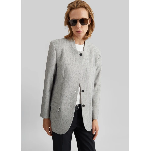 The Frankie Shop Breux Collarless Padded Blazer – Grey Melange, view 3
