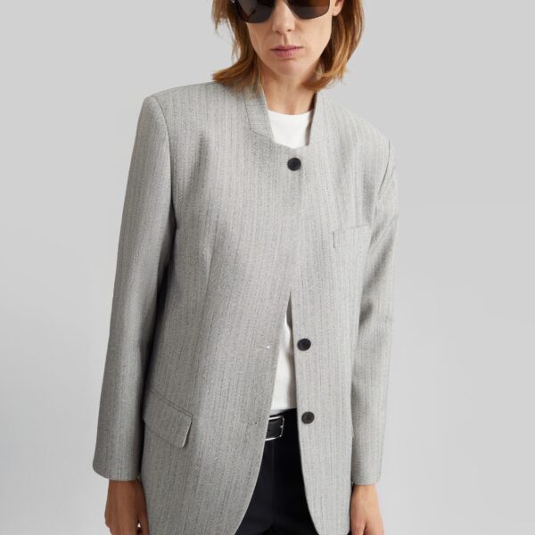 The Frankie Shop Breux Collarless Padded Blazer - Grey Melange - Oversized Minimalist Jackets in Grey - Shop at Coveti