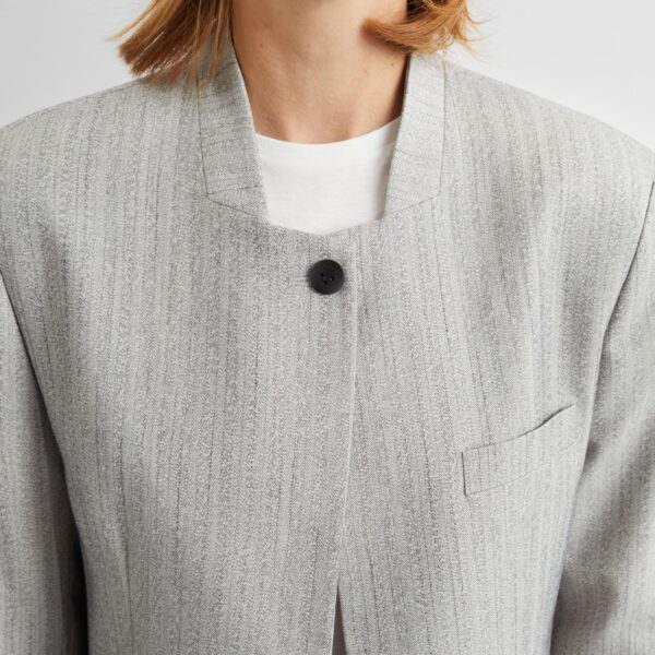 The Frankie Shop Breux Collarless Padded Blazer - Grey Melange - Oversized Minimalist Jackets in Grey - Shop at Coveti