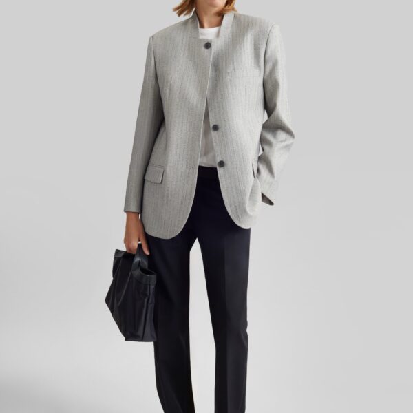 The Frankie Shop Breux Collarless Padded Blazer - Grey Melange - Oversized Minimalist Jackets in Grey - Shop at Coveti