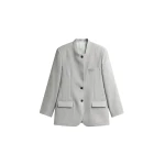 The Frankie Shop Breux Collarless Padded Blazer - Grey Melange - Oversized Minimalist Jackets in Grey - Shop at Coveti