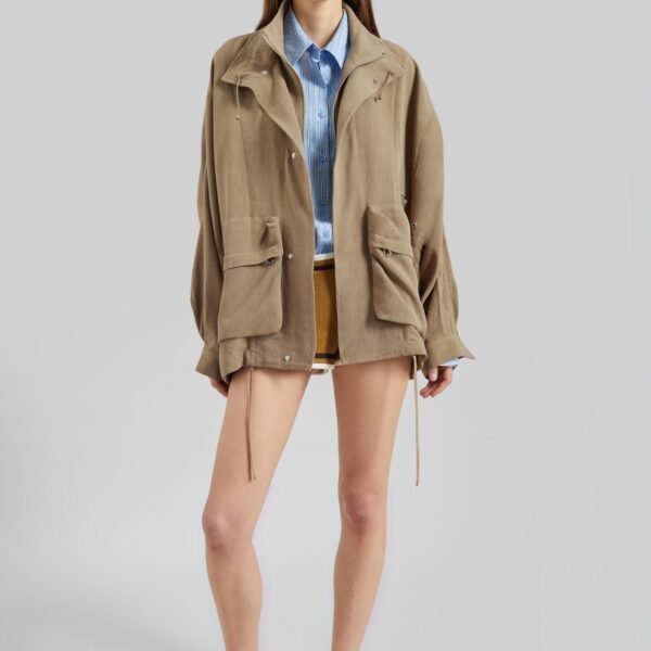 The Frankie Shop Breya Linen Fluid Jacket - Camel - Oversized Minimalist Jackets in Beige - Shop at Coveti