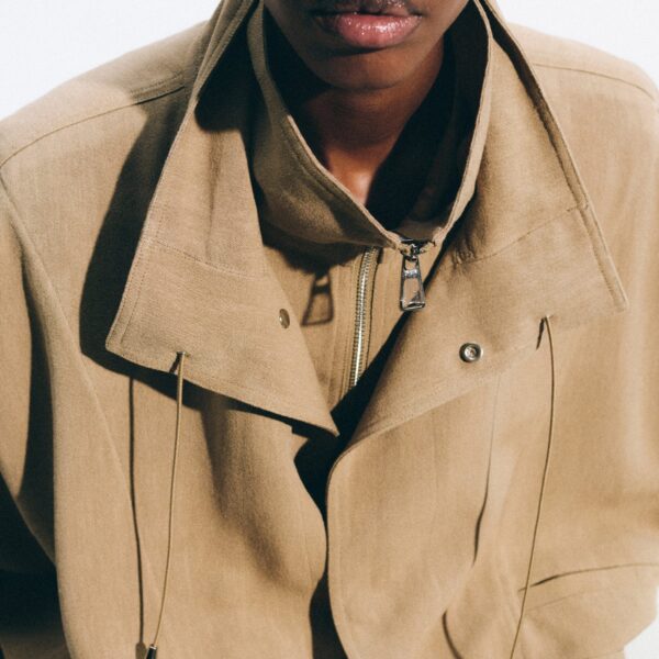 The Frankie Shop Breya Linen Fluid Jacket - Camel - Oversized Minimalist Jackets in Beige - Shop at Coveti
