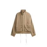 The Frankie Shop Breya Linen Fluid Jacket - Camel - Oversized Minimalist Jackets in Beige - Shop at Coveti