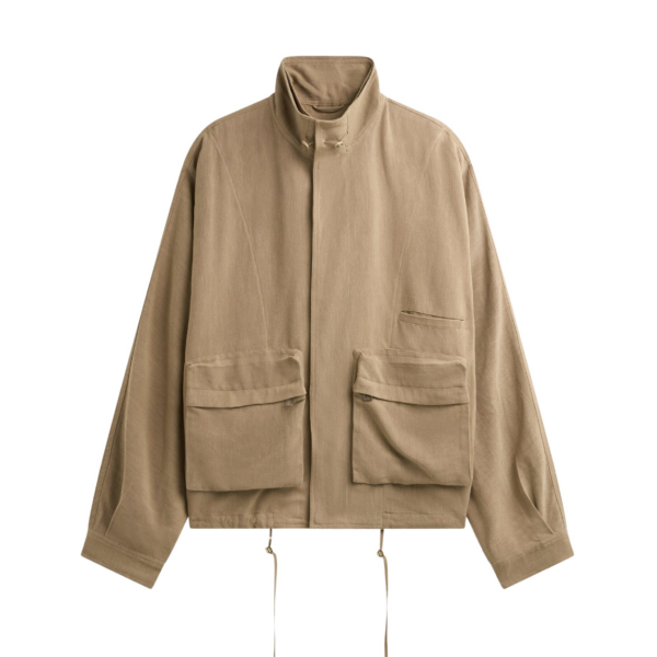The Frankie Shop Breya Linen Fluid Jacket - Camel - Oversized Minimalist Jackets in Beige - Shop at Coveti