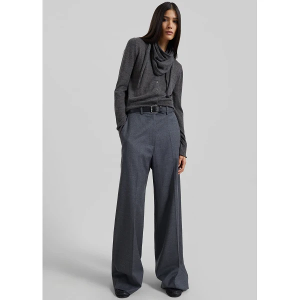 The Frankie Shop Brickell Flannel Trousers – Grey Melange, view 4
