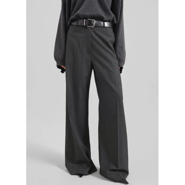 The Frankie Shop Brickell Plaid Trousers – Dark Grey, view 2