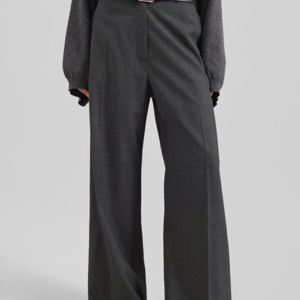 The Frankie Shop Brickell Plaid Trousers - Dark Grey - Oversized Minimalist Pants in Grey - Shop at Coveti