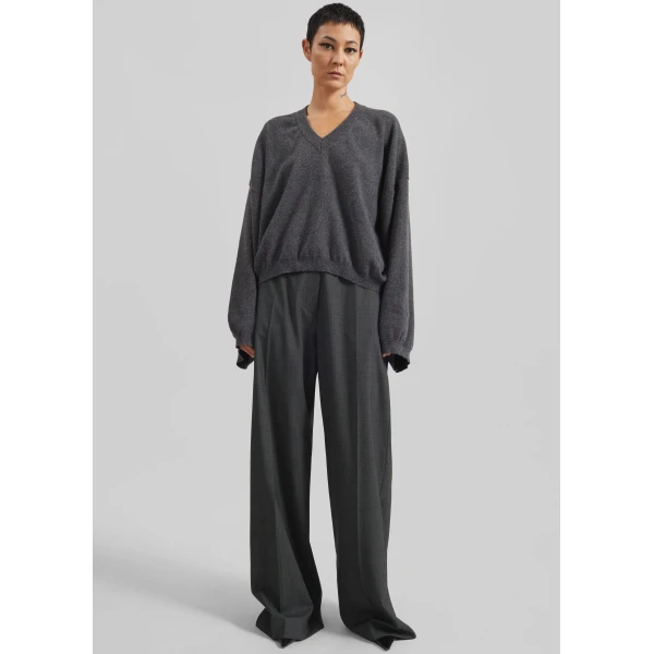 The Frankie Shop Brickell Plaid Trousers – Dark Grey, view 3