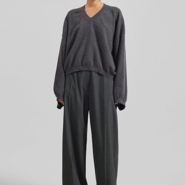 The Frankie Shop Brickell Plaid Trousers - Dark Grey - Oversized Minimalist Pants in Grey - Shop at Coveti