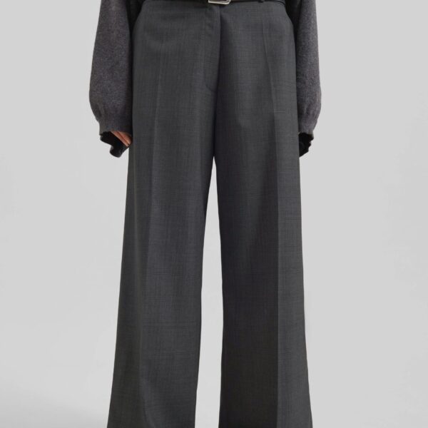 The Frankie Shop Brickell Plaid Trousers - Dark Grey - Oversized Minimalist Pants in Grey - Shop at Coveti