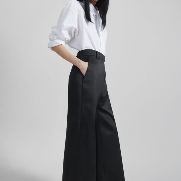 The Frankie Shop Brickell Satin Trousers - Black - Oversized Minimalist Pants in Black - Shop at Coveti