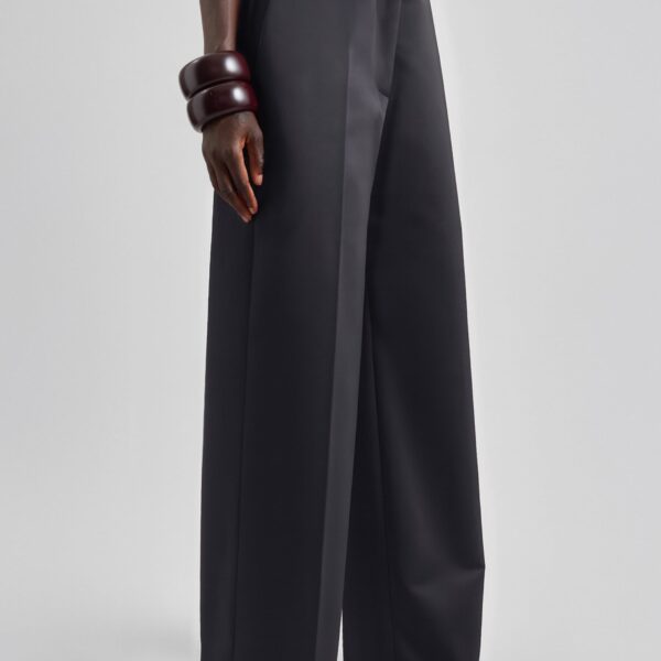 The Frankie Shop Brickell Satin Trousers - Black - Oversized Minimalist Pants in Black - Shop at Coveti