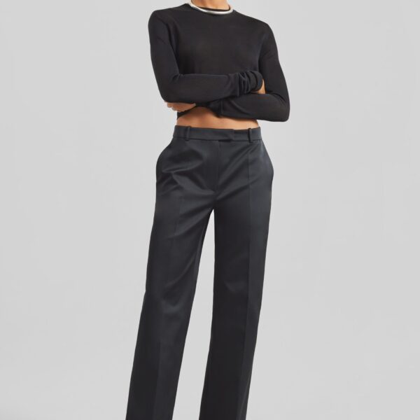 The Frankie Shop Brickell Satin Trousers - Black - Oversized Minimalist Pants in Black - Shop at Coveti