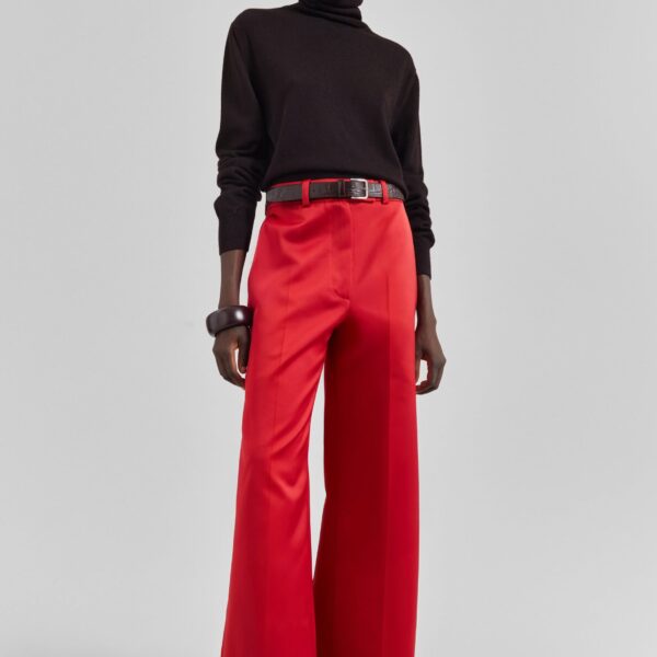 The Frankie Shop Brickell Satin Trousers - Red - Oversized Minimalist Pants in Red - Shop at Coveti
