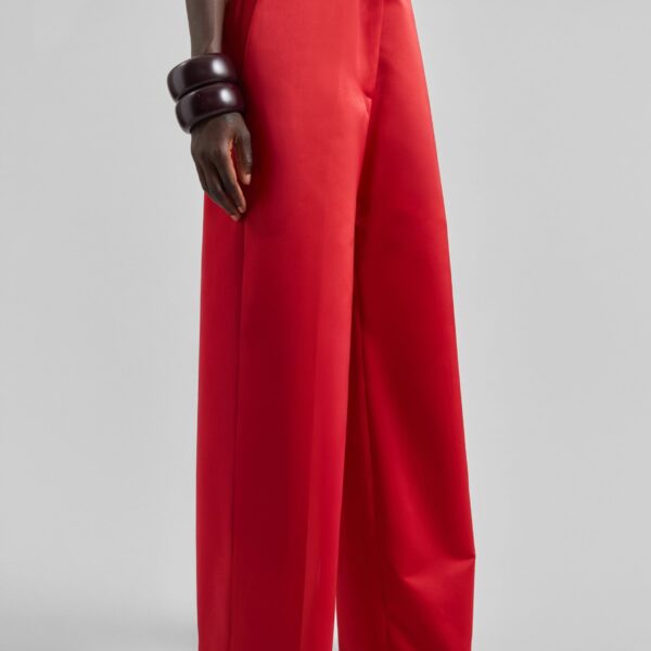 The Frankie Shop Brickell Satin Trousers - Red - Oversized Minimalist Pants in Red - Shop at Coveti
