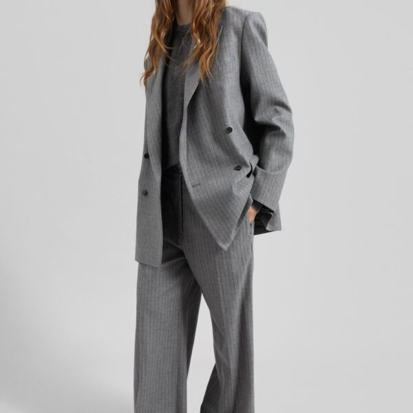 The Frankie Shop Brickell Striped Trousers - Grey/Brown - Oversized Minimalist Pants in Multicolour - Shop at Coveti
