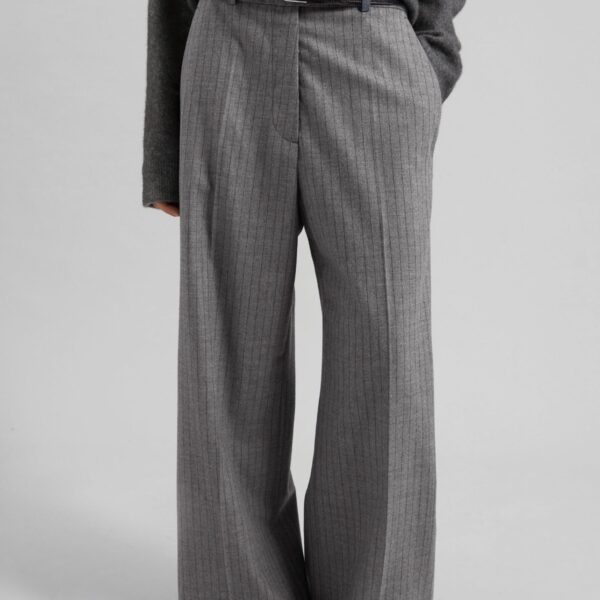 The Frankie Shop Brickell Striped Trousers - Grey/Brown - Oversized Minimalist Pants in Multicolour - Shop at Coveti