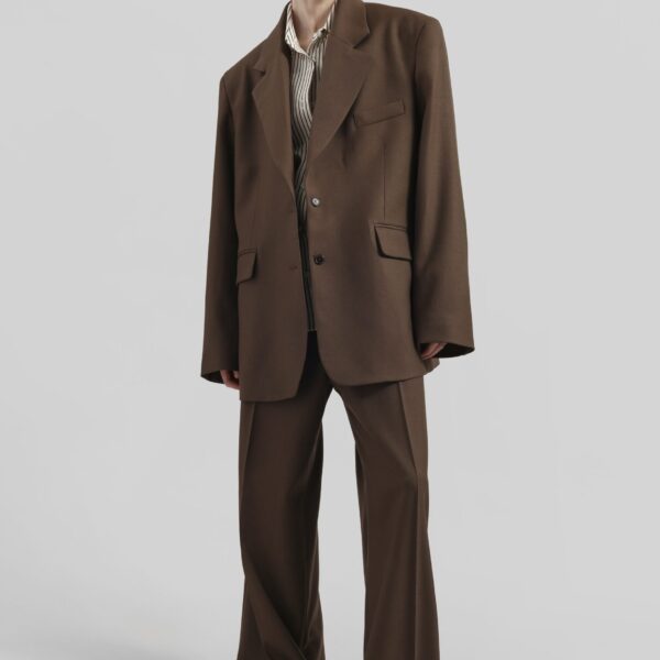 The Frankie Shop Brickell Trousers - Mocha - Oversized Minimalist Pants in Beige - Shop at Coveti