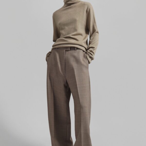 The Frankie Shop Brickell Trousers - Taupe Melange - Oversized Minimalist Pants in Beige - Shop at Coveti
