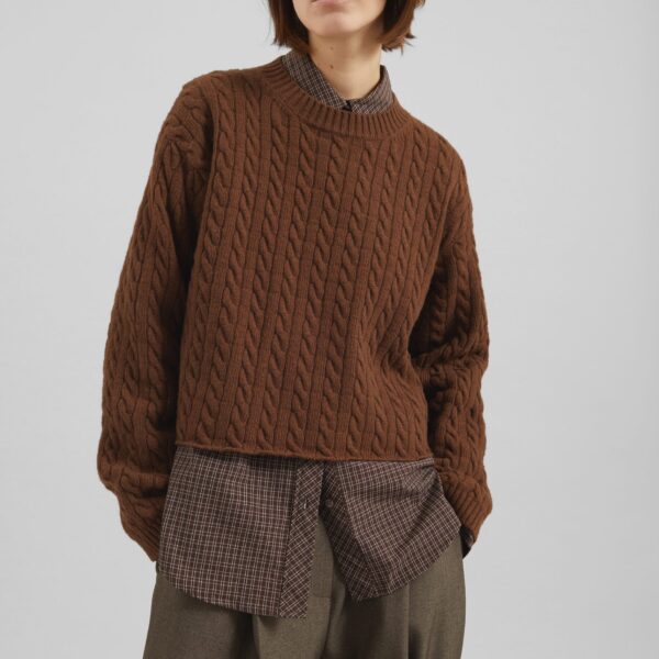 The Frankie Shop Brisbane Cropped Boxy Sweater - Brown - Oversized Minimalist Knitwear in Beige - Shop at Coveti